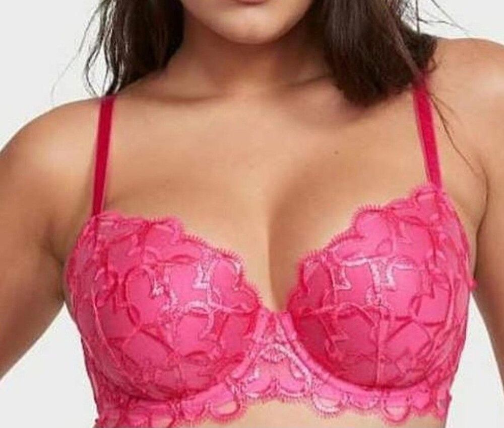 NWT Victoria's Secret Dream Angels Bra 34DD Pink Floral Lace Heart Lightly Lined